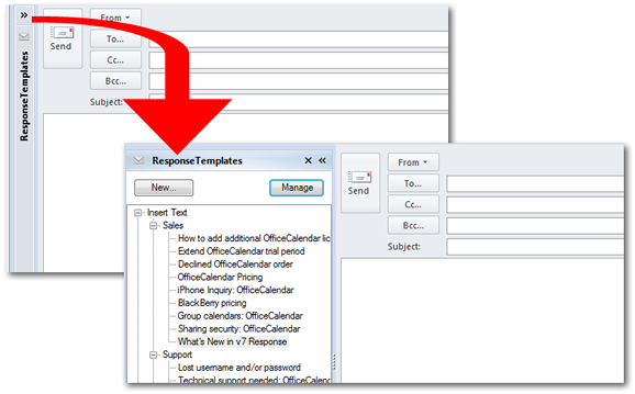 Outlook email templates slide-out panel